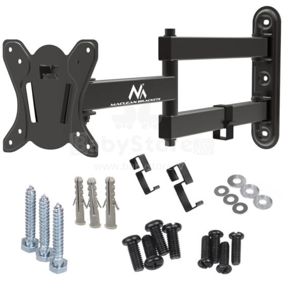 Maclean MC-417 Full Motion TV monitora sienas stiprinājums 13&amp;quot; - 32&amp;quot; Maks. 30 kg. VESA 100x100 universāls turētājs, melns ar pulvera pārklājumu, regulējams sienas attālums, 