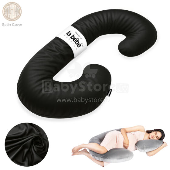 La Bebe™ Maternity Satin Pillow Sì - Duo Art.246555 Satīna audums, melns. Daudzfunkcionāls spilvens/pakavs grūtniecēm, ar memory foam