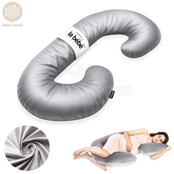La Bebe™ Maternity Satin Pillow Sì - Duo Art.246555 Satīna audums, pelēks. Daudzfunkcionāls spilvens/pakavs grūtniecēm, ar memory foam