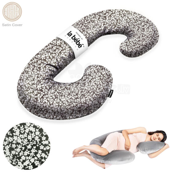 La Bebe™ Maternity Satin Pillow Sì - Duo Art.246557 Satin fabric, grey with pattern. Multifunctional maternity pillow with memory foam filling