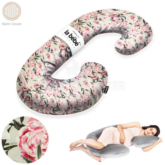 La Bebe™ Maternity Satin Pillow Sì - Duo Art.246560 Satin fabric, grey with pattern. Multifunctional maternity pillow with memory foam filling