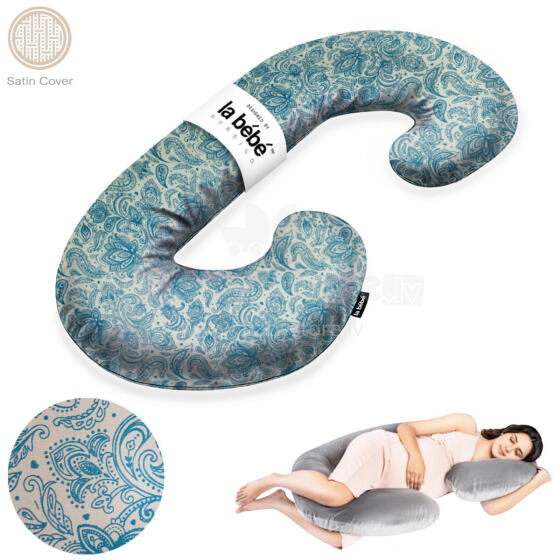 La Bebe™ Maternity Satin Pillow Sì - Duo Art.246563 Satin fabric, grey with pattern. Multifunctional maternity pillow with memory foam filling