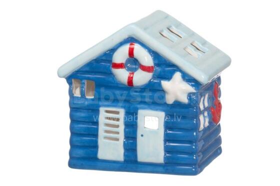 4Living Lantern Beach hut blue/light blue 14 cm