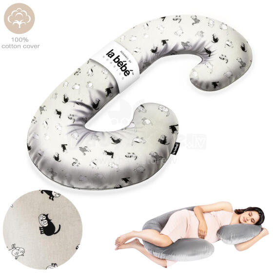 La Bebe™ Maternity Pillow Sì - Duo Art.223738 100% cotton, Gray with a pattern. Multifunctional maternity pillow with memory foam filling