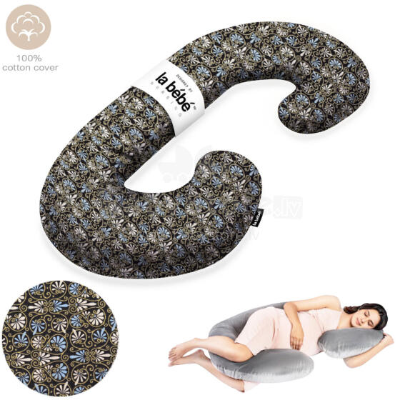 La Bebe™ Maternity Pillow Sì - Duo Art. 223741 100% cotton, Black with a pattern. Multifunctional maternity pillow with memory foam filling