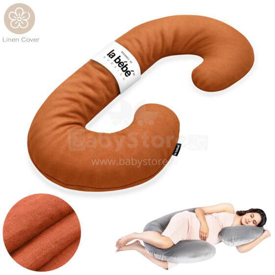 La Bebe™ Maternity Pillow Sì - Duo Art.276550 Linen fabric, Brick. Multifunctional maternity pillow with memory foam filling