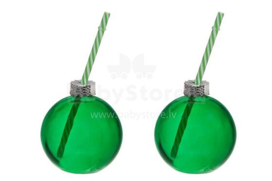 Winteria Christmas ball glass with straw 2 pcs 40 cl green