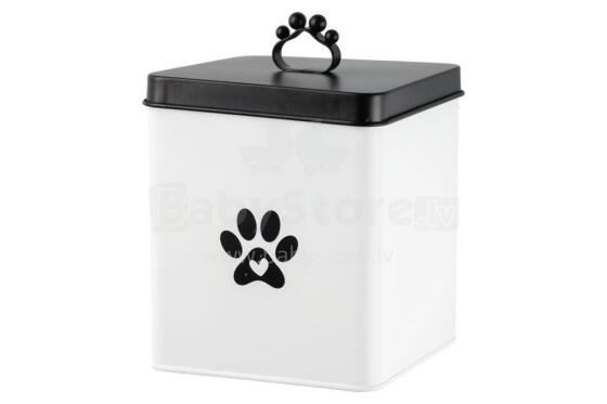 4Living Pet food box Paw white with black lid 14x14x19 cm