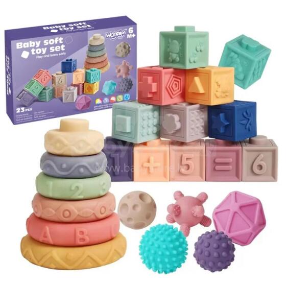 WOOPIE BABY Sensory Blocks Squeeze Puzzle Sound Learn Counting 23 pcs.