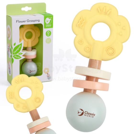 CLASSIC WORLD Wooden Pastel Rattle Teether 2in1 Flower