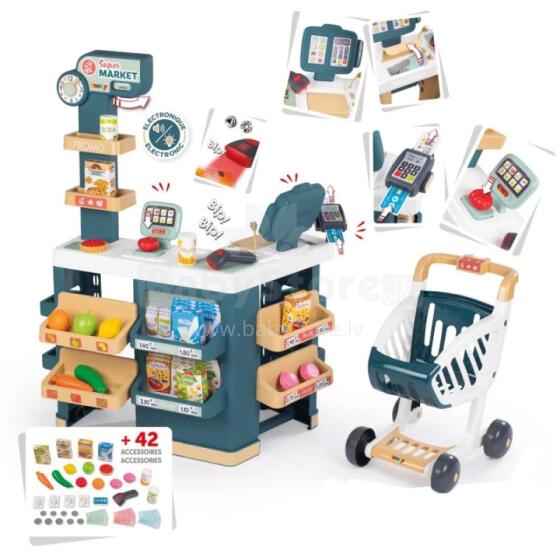 SMOBY Supermarket Store with Checkout Cart and Electronic Scanner