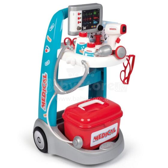Smoby Electronic Doctor Trolley  Art.248329  Electronic Medical Trolley 16 accessories