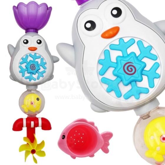 WOOPIE BABY Penguin Bath Water Toy Fish Wheel + Overflow Cup
