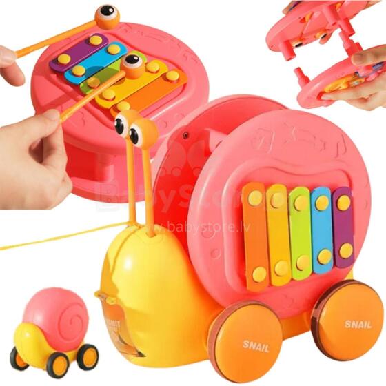 WOOPIE 4in1 Pull Snail Cymbals Gears Sensory Launcher + Small Car