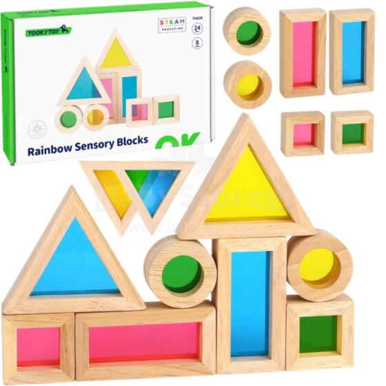TOOKY TOY Wooden Colored Mirror Blocks Set of 8 pieces FSC