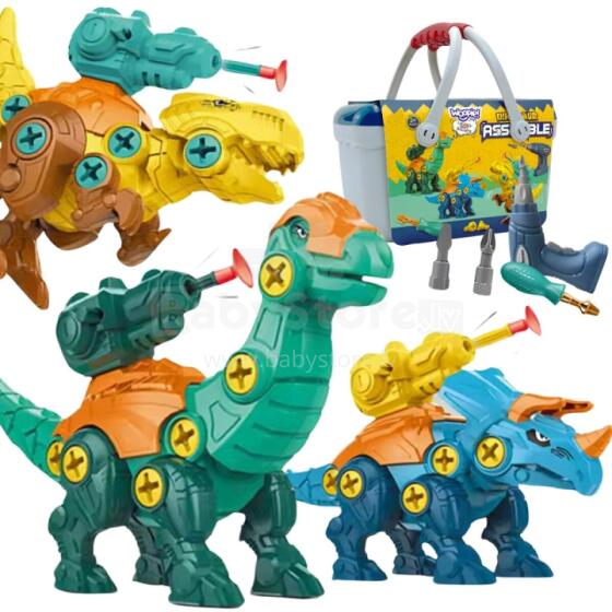 WOOPIE Dinosaurs to Screw 3 pcs. Construction Set in a Box + Drill and Screwdriver