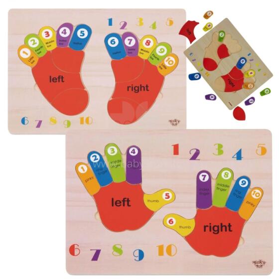 TOOKY TOY Educational Wooden Puzzle Hands and Feet Learning Counting and Colors