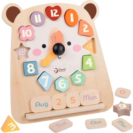 CLASSIC WORLD Teddy Bear Clock Montessori Educational 3in1 Learning Time Counting and Date