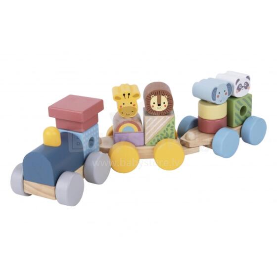 TOOKY TOY Wooden Train with Animals Blocks Montessori Puzzle