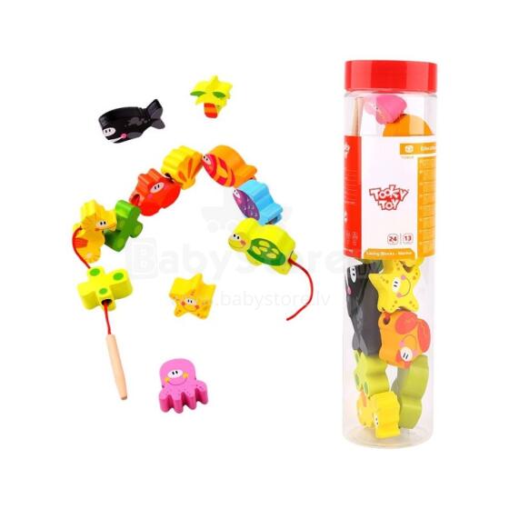 TOOKY TOY Wooden Beads Threading Blocks Sea Animals 13 pcs.