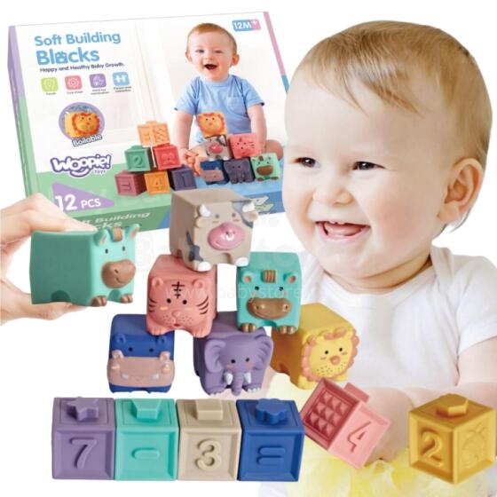 WOOPIE BABY Sensory Blocks Squeeze Puzzle Sound Learn Counting 12 pcs.