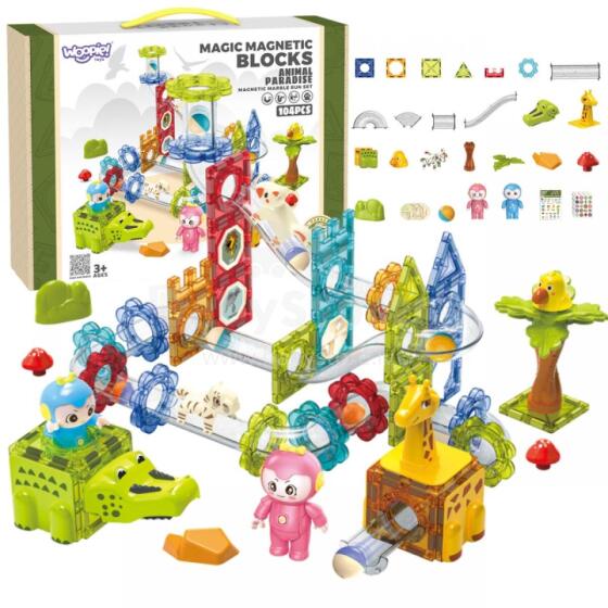 WOOPIE Magnetic Blocks Ball Track Animal Paradise 104 pcs.