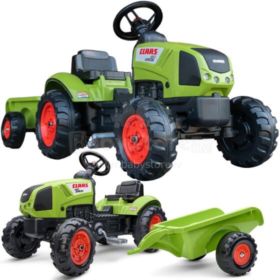 FALK Green Pedal Claas Tractor with Trailer + Horn from 2 Years Old.