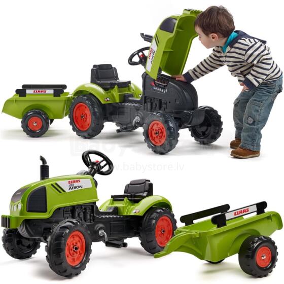 FALK Claas Green Pedal Tractor with Horn and Trailer from 2 Years Old.