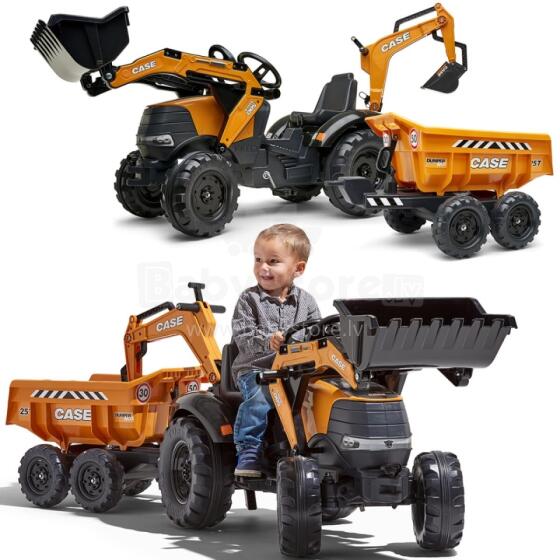 FALK Case IH Backhoe Orange Tractor with Trailer Movable Bucket from 3 Years