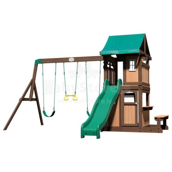BACKYARD DISCOVERY Lakewood Wooden Playground Swings Slide Playhouse