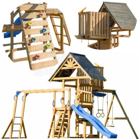 AXI Mitch play tower - Large Wooden Playground Slide Swings Climbing Wall + Tower