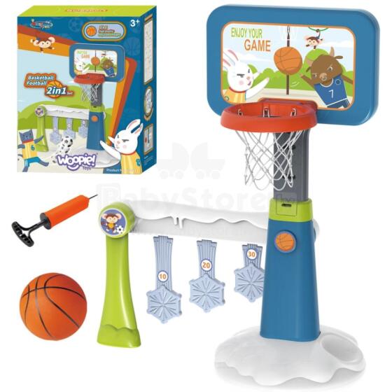 WOOPIE Set 2in1 Basketball Soccer Goal + Ball + Pump
