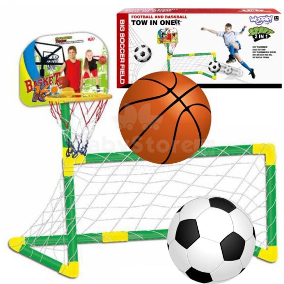 WOOPIE 2in1 Basketball Set Soccer Goal + Balls