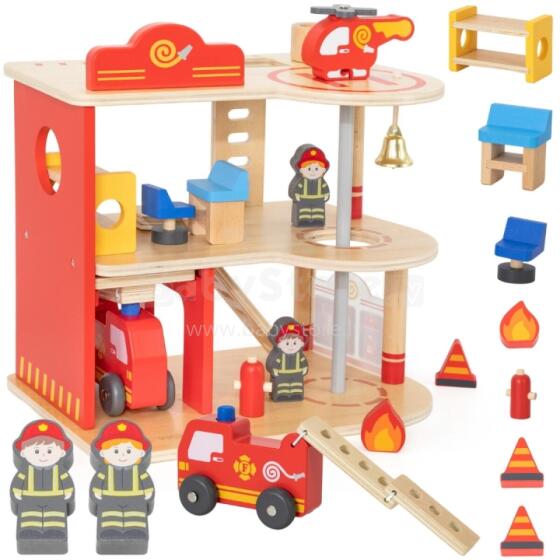 VIGA Wooden Garage Fire Station Set of 14 pieces