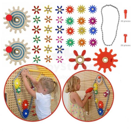 MASTERKIDZ Wall Board Gears and Chain 79 El. Build your own mechanism