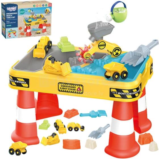 WOOPIE Water Table 2in1 Sandbox Construction Site + 4 Cars 12pcs.