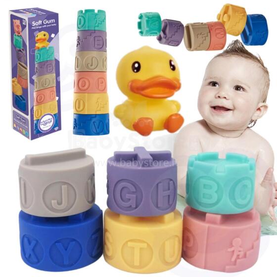 WOOPIE BABY Sensory Blocks Puzzle Pyramid for Squeezing Water Sound Learning the Alphabet Duck 7 pcs.