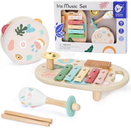 CLASSIC WORLD Set of musical instruments for children cymbals drum rattle 5 pcs.