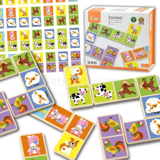 VIGA Educational Wooden Domino Blocks Farm Game 28 Pieces Montessori