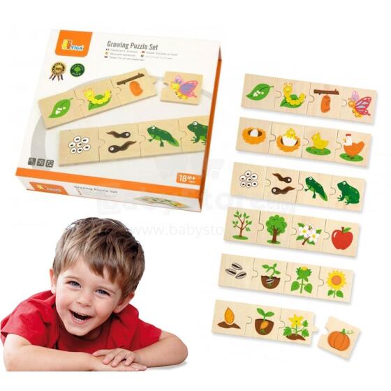 VIGA Wooden Puzzle Growing animals and plants