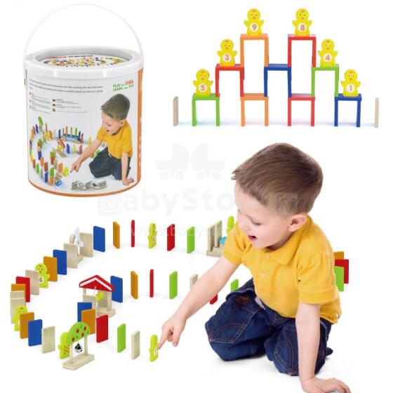 Viga Wooden Blocks Set Domino Farm Game 116 Pieces