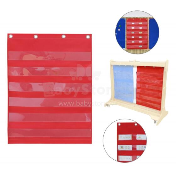 MASTERKIDZ Fabric Hanging Sheet with Pockets for Flashcards and Pictures Red