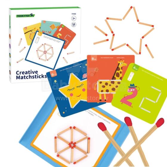 TOOKY TOY Koka Montessori Puzles Loģikas Spēle Prāta Spēles Magnētiskās Sērkociņi Bērniem 58 gab.