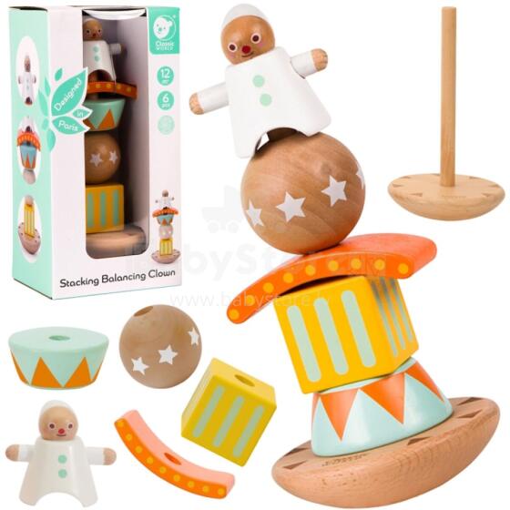 CLASSIC WORLD Wooden Puzzle Pyramid Blocks Balancing Happy Clown