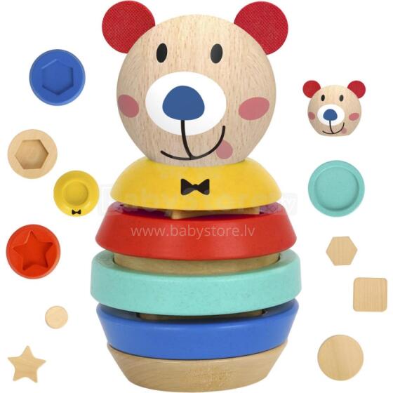 TOOKY TOY Wooden Puzzle Pyramid Shapes Teddy Bear 11 pcs.