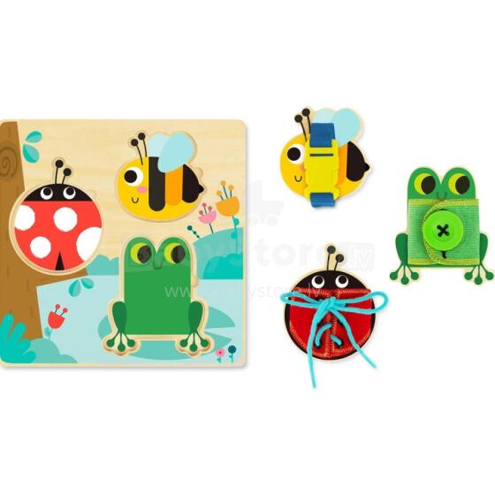 TOOKY TOY Wooden Educational Board Sorter Training Exercises String Button Buckle