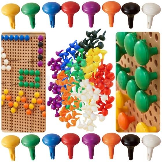 MASTERKIDZ Colorful Jumbo Pegs for STEM Board 128 Pcs - 8 Colors