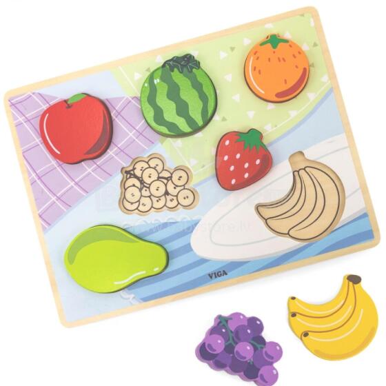 VIGA Wooden Puzzle Montessori 2in1 Puzzle Fruits