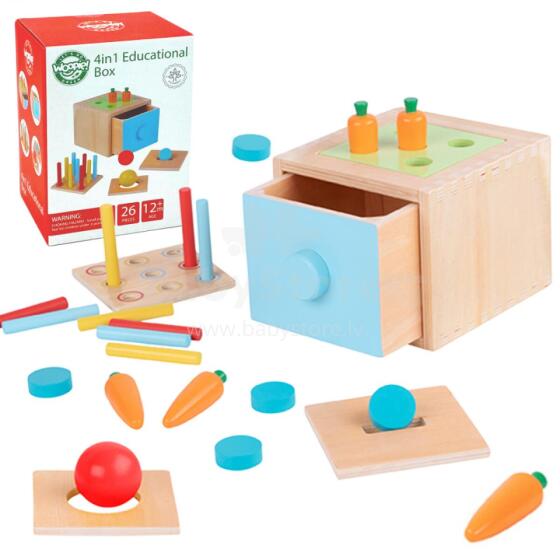 WOOPIE GREEN Wooden Educational Drawer 4in1 Montessori Sorter Carrot Game FSC