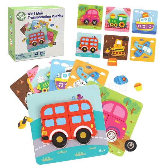 WOOPIE GREEN Wooden Puzzle Vehicles Montessori FSC